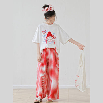 MyKids-USA® Arrival Summer Baby Kids Girls Short Sleeves Cartoon Pattern T-Shirt and Plaid Pants Sets