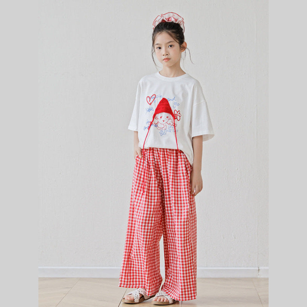 MyKids-USA® Arrival Summer Baby Kids Girls Short Sleeves Cartoon Pattern T-Shirt and Plaid Pants Sets