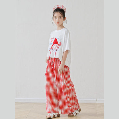 MyKids-USA® Arrival Summer Baby Kids Girls Short Sleeves Cartoon Pattern T-Shirt and Plaid Pants Sets