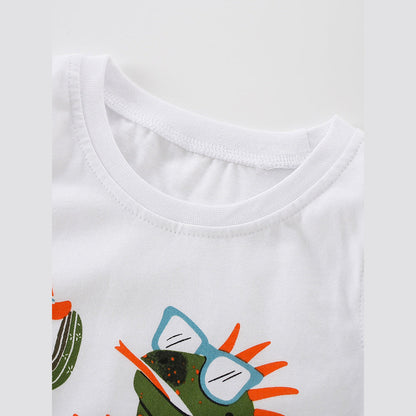 MyKids-USA® Summer Baby Kids Boys Sleeveless Cartoon Pattern Vest and Plain Shorts Clothing Set