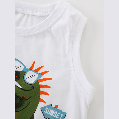 MyKids-USA® Summer Baby Kids Boys Sleeveless Cartoon Pattern Vest and Plain Shorts Clothing Set