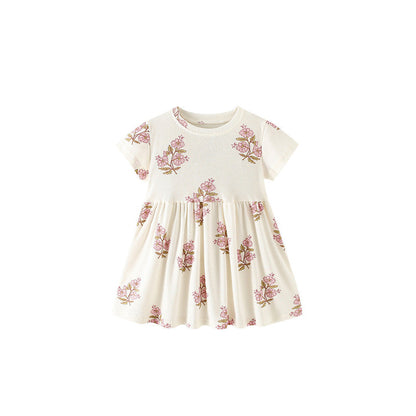 MyKids-USA® Summer Baby Kids Girls Short Sleeves Flowers Pattern Dress