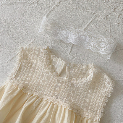MyKids-USA® Summer Arrival Baby Girls Sleeveless Lace Flowers Pattern Bodysuit with Hairband