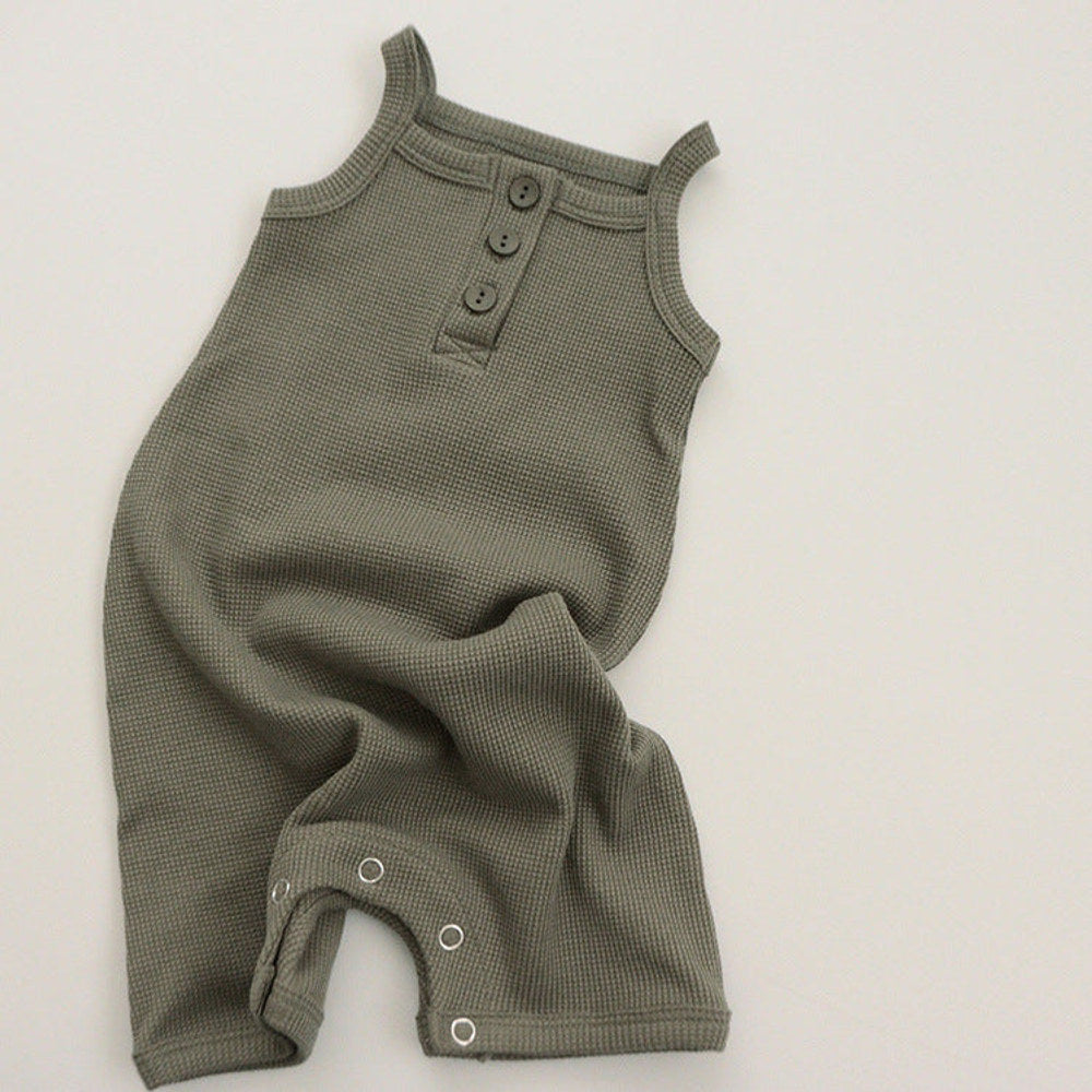 MyKids-USA® Summer Arrival Baby Sleeveless Plain Waffle Grid Rompers Bodysuits