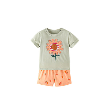 MyKids-USA® Baby Kids Girls Short Sleeves Cartoon Pattern T-shirt and Shorts Clothing Set