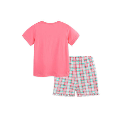 MyKids-USA® Baby Kids Girls Short Sleeves Cartoon Pattern T-shirt and Plaid Shorts Clothing Set