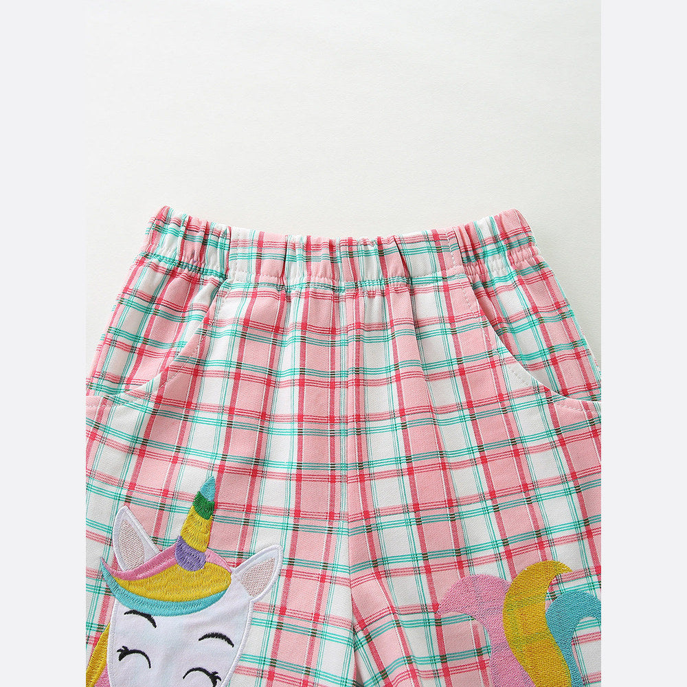 MyKids-USA® Baby Kids Girls Short Sleeves Cartoon Pattern T-shirt and Plaid Shorts Clothing Set