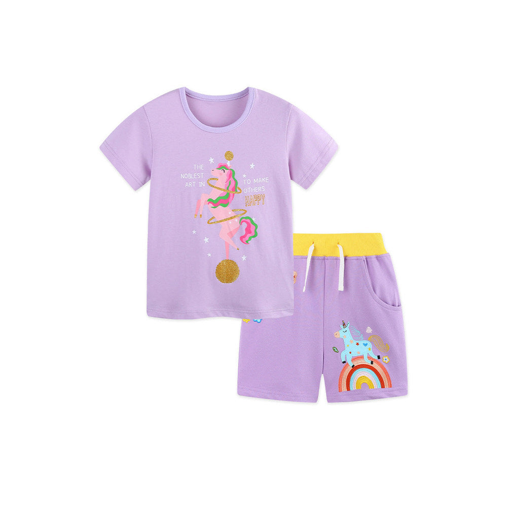 MyKids-USA® Baby Kids Girls Short Sleeves Cartoon Pattern T-shirt and Shorts Clothing Set
