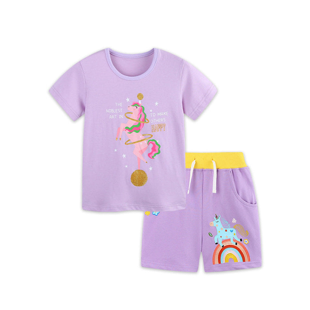 MyKids-USA® Baby Kids Girls Short Sleeves Cartoon Pattern T-shirt and Shorts Clothing Set