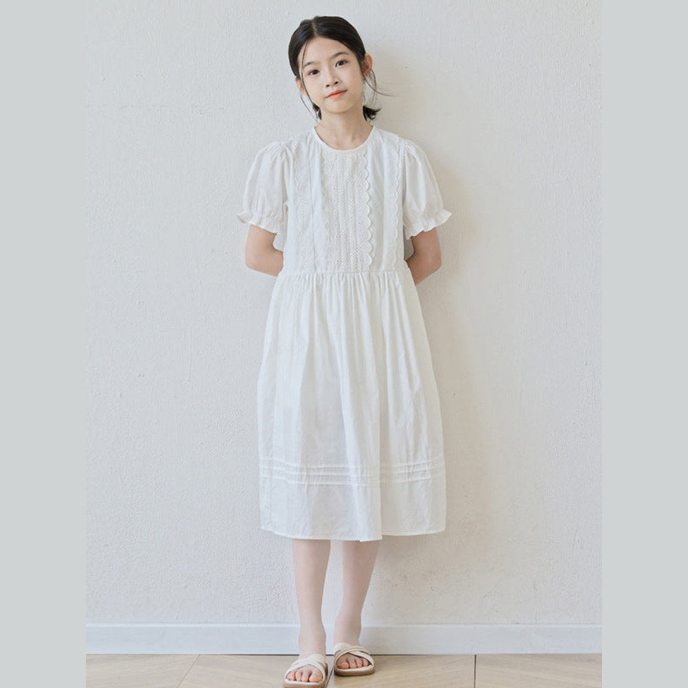 MyKids-USA® Short Sleeves Solid Color Crew Neck Dress for Stylish Girls