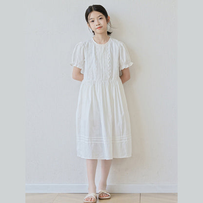 MyKids-USA® Short Sleeves Solid Color Crew Neck Dress for Stylish Girls