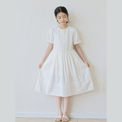 MyKids-USA® Short Sleeves Solid Color Crew Neck Dress for Stylish Girls