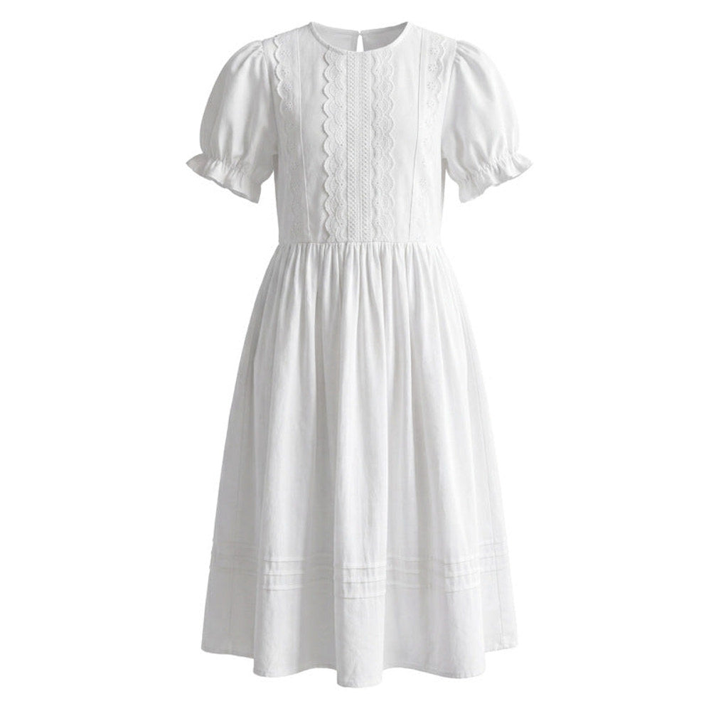 MyKids-USA® Short Sleeves Solid Color Crew Neck Dress for Stylish Girls
