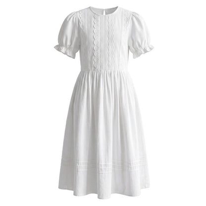 MyKids-USA® Short Sleeves Solid Color Crew Neck Dress for Stylish Girls