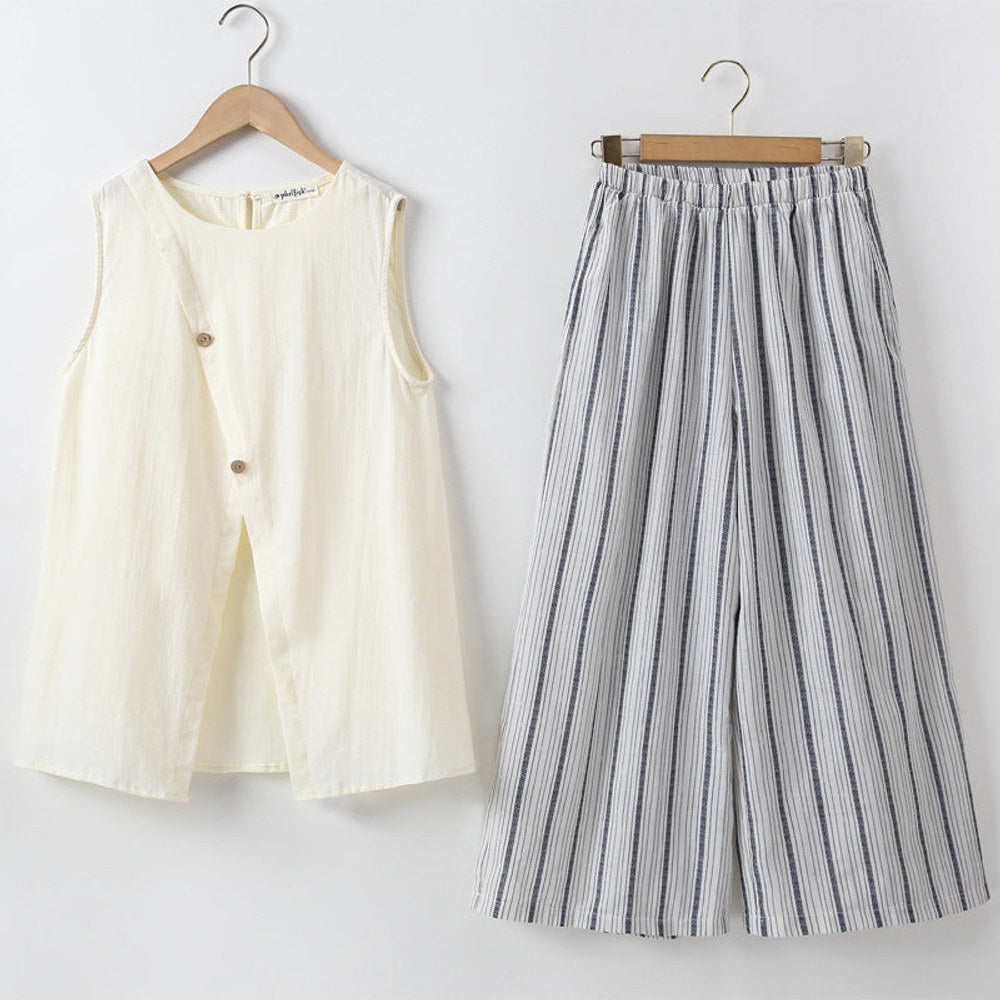 MyKids-USA® Baby Kids Girls Sleeveless Plain Top and Striped Pants Sets