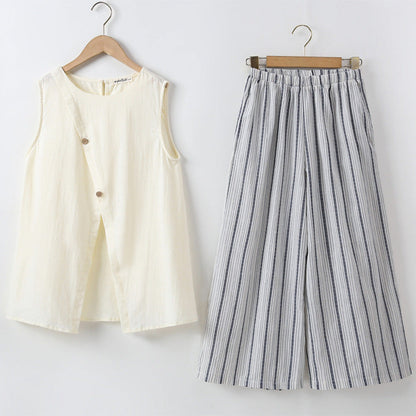 MyKids-USA® Baby Kids Girls Sleeveless Plain Top and Striped Pants Sets
