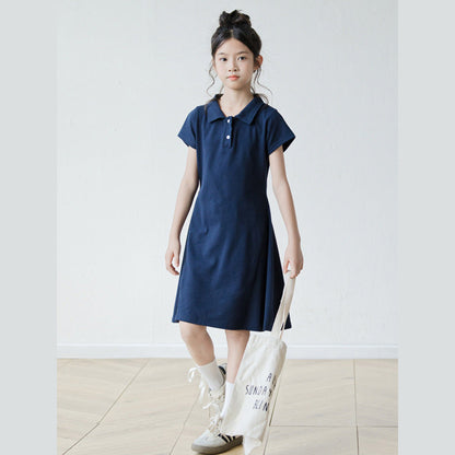 MyKids-USA® Short Sleeves Turn-down Collar Sporty Dress for Stylish Girls