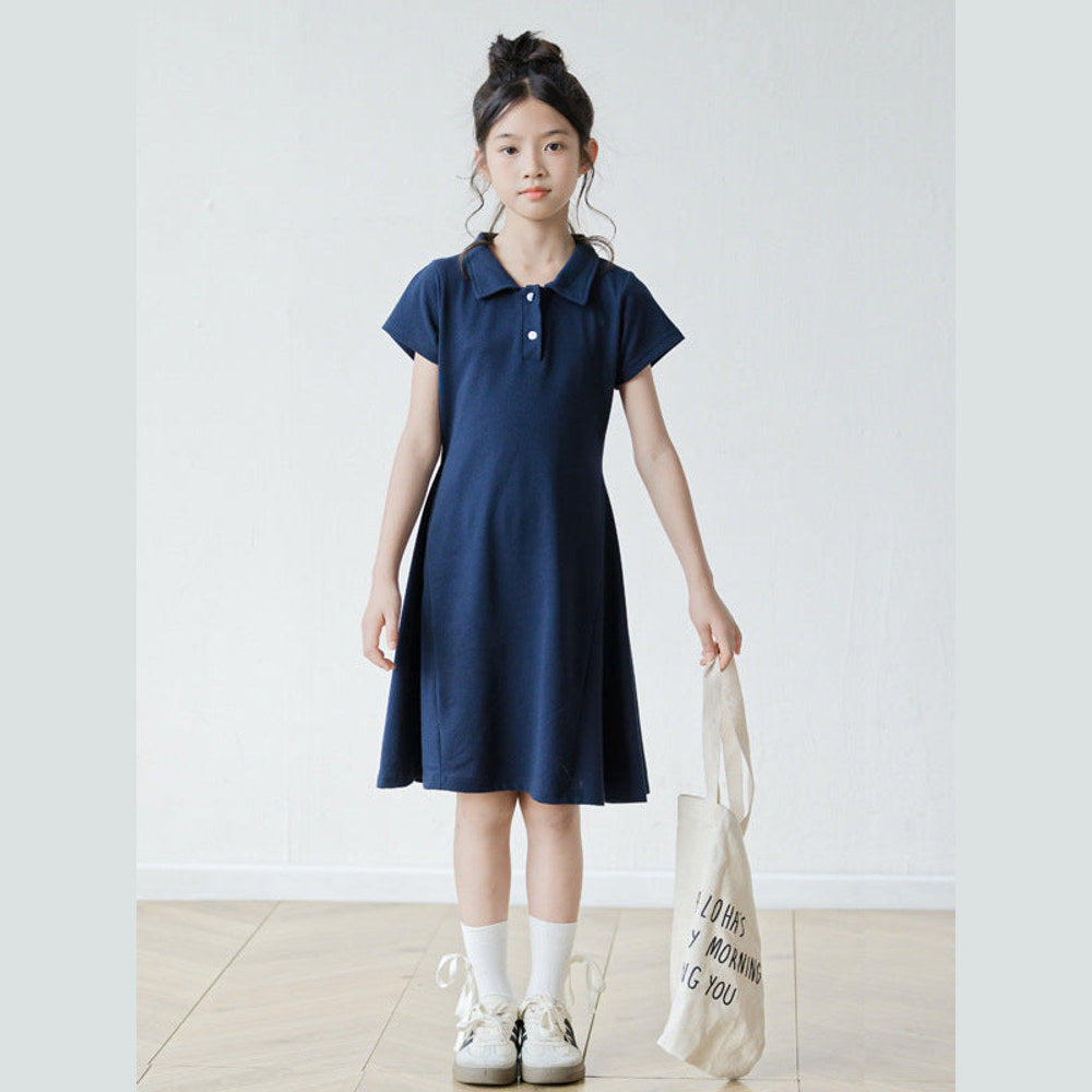 MyKids-USA® Short Sleeves Turn-down Collar Sporty Dress for Stylish Girls