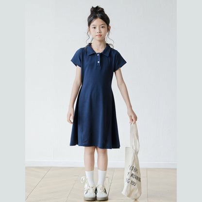 MyKids-USA® Short Sleeves Turn-down Collar Sporty Dress for Stylish Girls