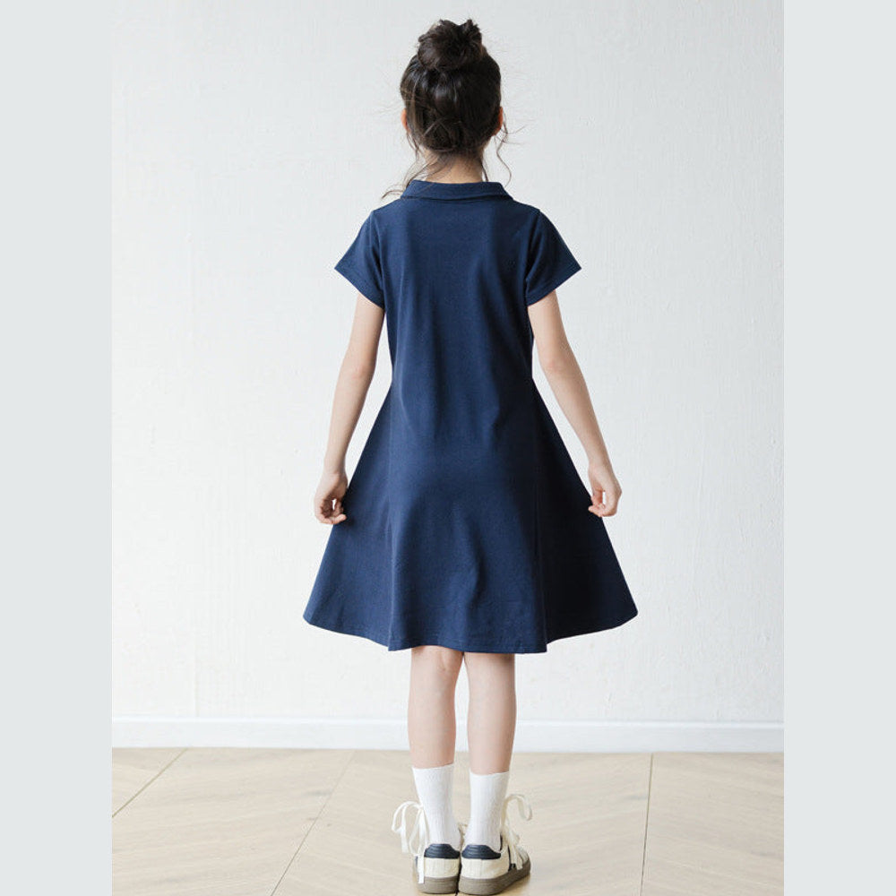 MyKids-USA® Short Sleeves Turn-down Collar Sporty Dress for Stylish Girls