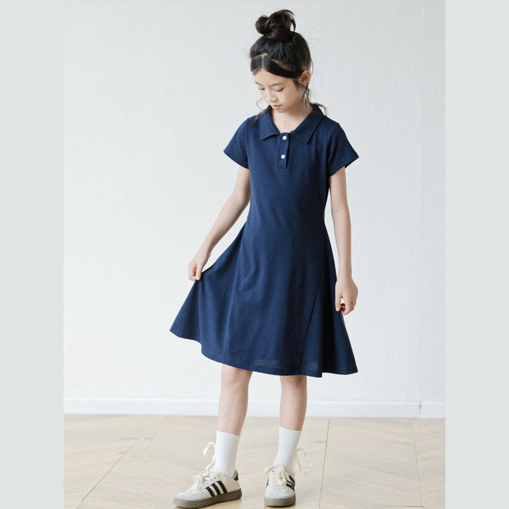 MyKids-USA® Short Sleeves Turn-down Collar Sporty Dress for Stylish Girls