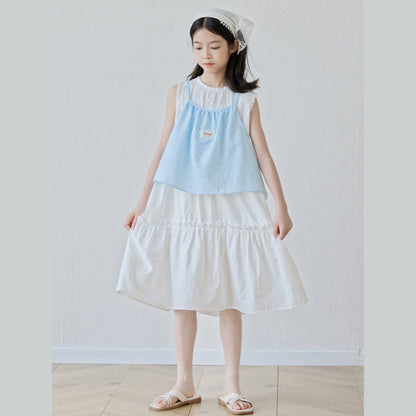 MyKids-USA® Sleeveless Plaid Color Patchwork Dress for Stylish Girls