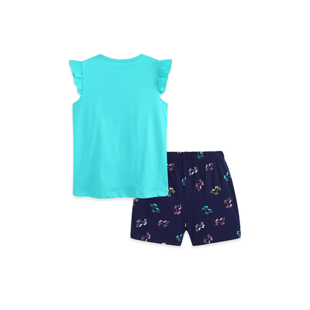 MyKids-USA® Baby Kids Girls Fly Sleeves Cartoon Pattern T-shirt and Shorts Clothing Set