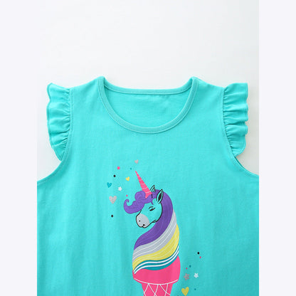 MyKids-USA® Baby Kids Girls Fly Sleeves Cartoon Pattern T-shirt and Shorts Clothing Set