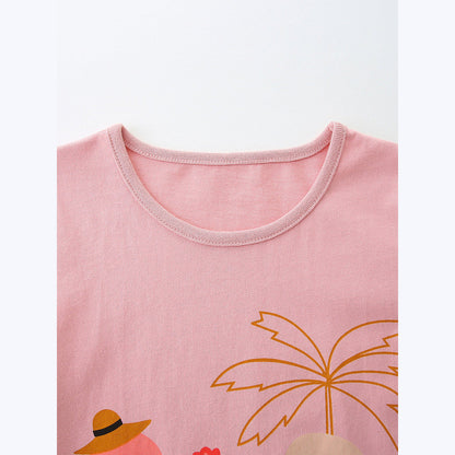 MyKids-USA® Baby Kids Girls Short Sleeves Cartoon Pattern T-shirt and Floral Shorts Clothing Set