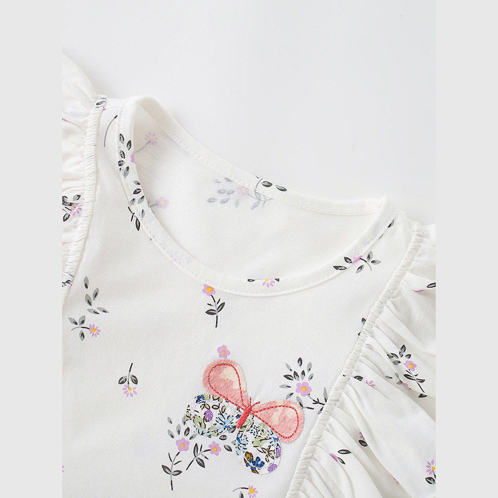 MyKids-USA® Baby Kids Girls Fly Sleeves Cartoon Pattern Top and Floral Pants Clothing Set