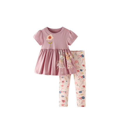 MyKids-USA® Baby Kids Girls Short Sleeves Cartoon Pattern Top and Floral Pants Clothing Set