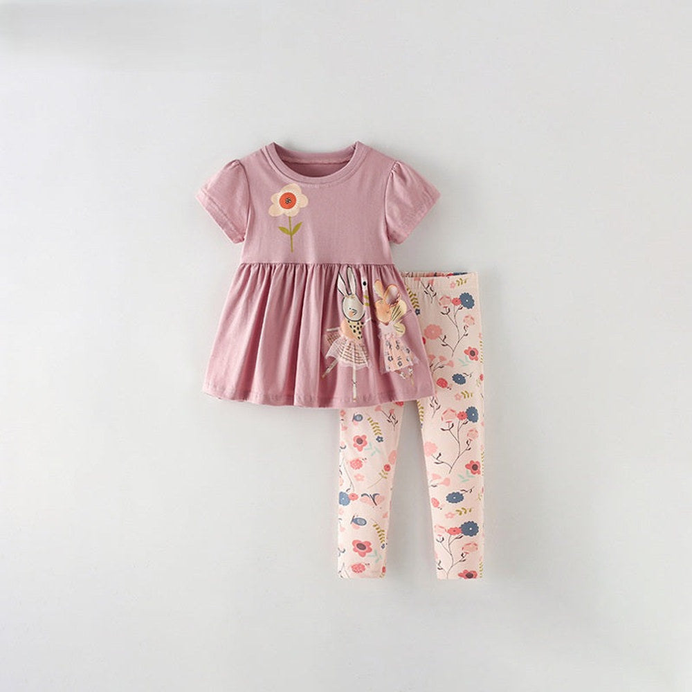 MyKids-USA® Baby Kids Girls Short Sleeves Cartoon Pattern Top and Floral Pants Clothing Set