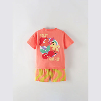 MyKids-USA® Baby Kids Girls Short Sleeves Cartoon Pattern T-shirt and Striped Shorts Clothing Set