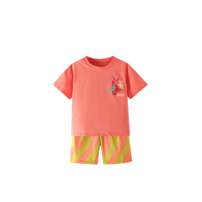 MyKids-USA® Baby Kids Girls Short Sleeves Cartoon Pattern T-shirt and Striped Shorts Clothing Set