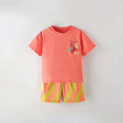 MyKids-USA® Baby Kids Girls Short Sleeves Cartoon Pattern T-shirt and Striped Shorts Clothing Set