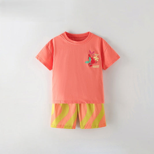 MyKids-USA® Baby Kids Girls Short Sleeves Cartoon Pattern T-shirt and Striped Shorts Clothing Set