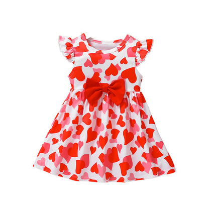 MyKids-USA® Baby Kids Girls Fly Sleeves Hearts Pattern Red Dress