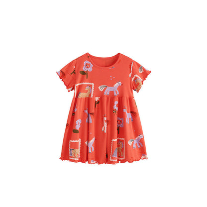 MyKids-USA® Baby Kids Girls Short Sleeves Flowers and Cartoon Pattern Dress