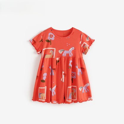 MyKids-USA® Baby Kids Girls Short Sleeves Flowers and Cartoon Pattern Dress