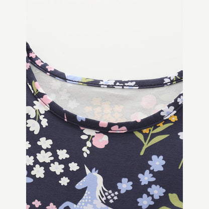 MyKids-USA® Baby Kids Girls Short Sleeves Flowers and Cartoon Pattern Dress