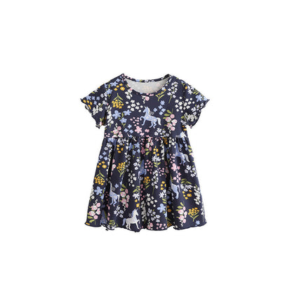 MyKids-USA® Baby Kids Girls Short Sleeves Flowers and Cartoon Pattern Dress