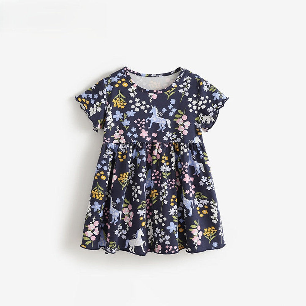 MyKids-USA® Baby Kids Girls Short Sleeves Flowers and Cartoon Pattern Dress