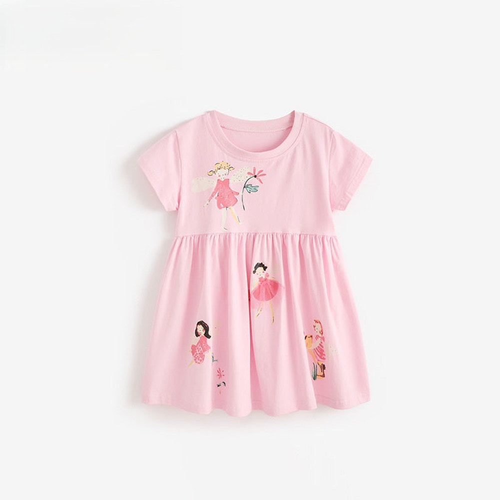 MyKids-USA® Baby Kids Girls Short Sleeves Flowers and Cartoon Pattern Dress