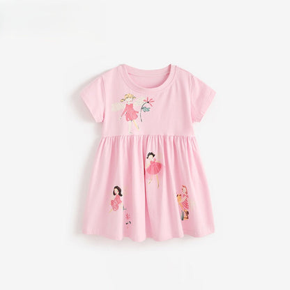 MyKids-USA® Baby Kids Girls Short Sleeves Flowers and Cartoon Pattern Dress