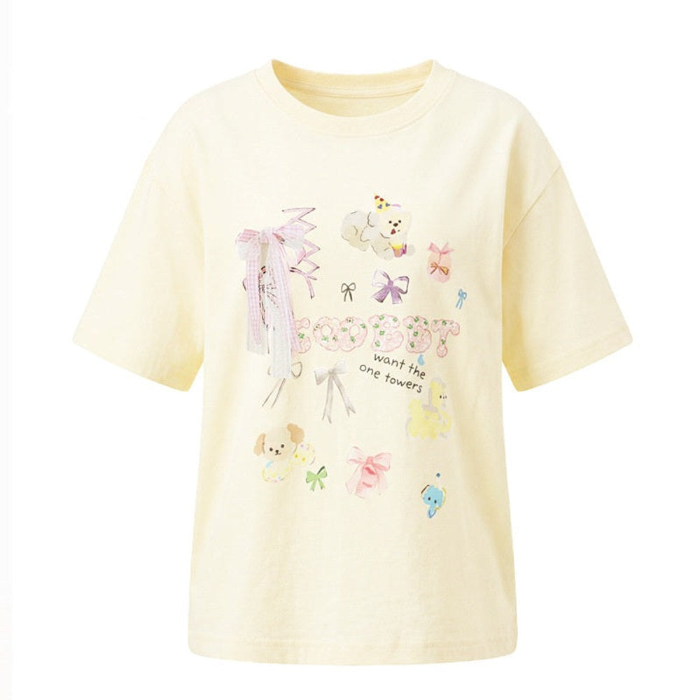 MyKids-USA® Baby Kids Girls Short Sleeves Cartoon Pattern T-Shirt and Plain Skirt Sets