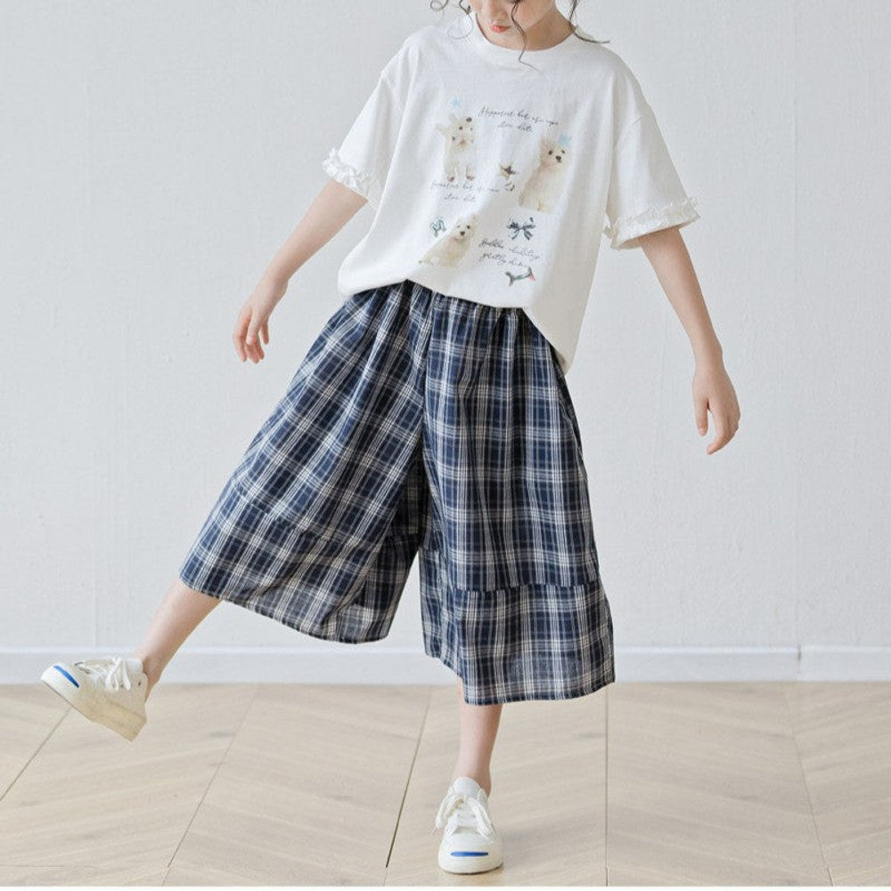 MyKids-USA® Baby Kids Girls Short Sleeves Cartoon Pattern T-Shirt and Plaid Pants Sets
