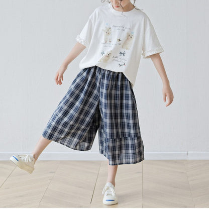MyKids-USA® Baby Kids Girls Short Sleeves Cartoon Pattern T-Shirt and Plaid Pants Sets