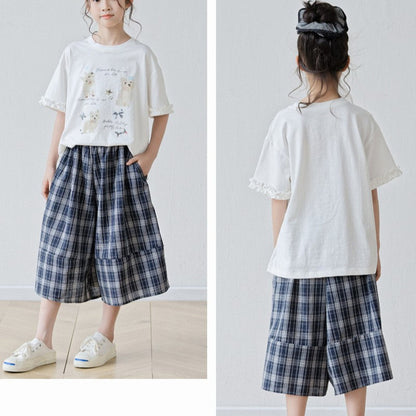 MyKids-USA® Baby Kids Girls Short Sleeves Cartoon Pattern T-Shirt and Plaid Pants Sets