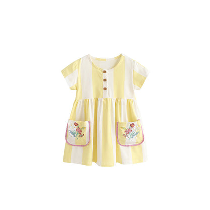 MyKids-USA® Baby Kids Girls Short Sleeves Striped Pattern Dress