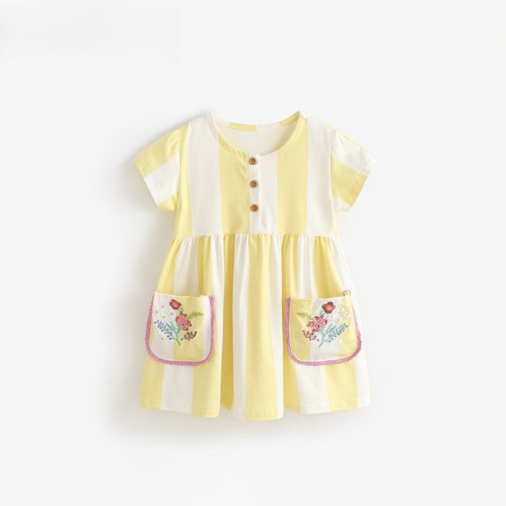 MyKids-USA® Baby Kids Girls Short Sleeves Striped Pattern Dress